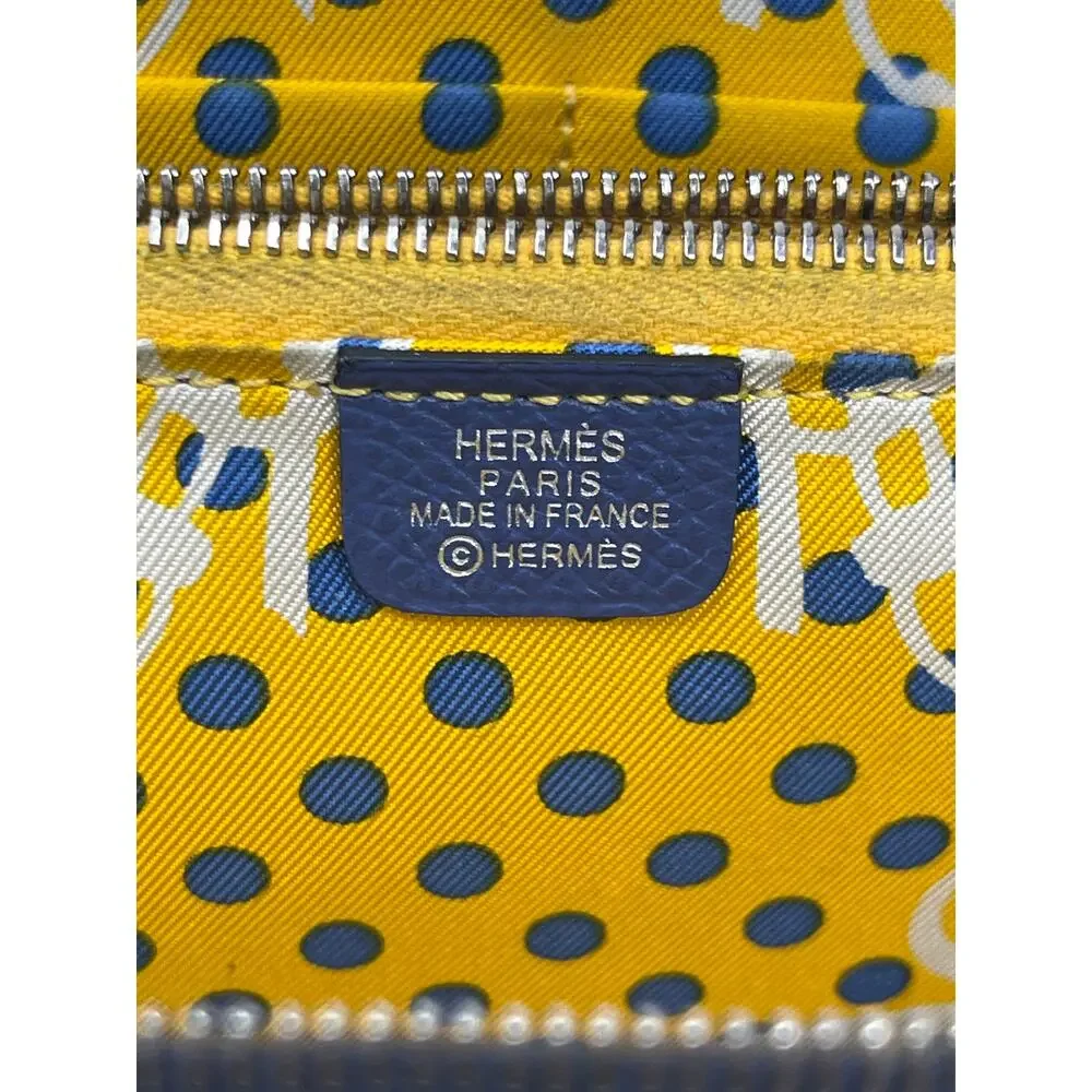 Hermès Blue Epsom Leather Silk In Long Zip Wallet Yellow Interior - Picture 2 of 16
